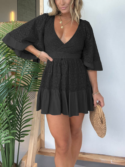 Robe-combishort femme en dentelle crochet avec short intégré