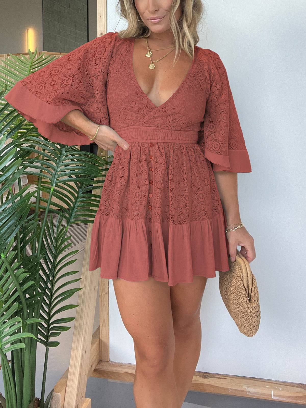 Women's Lace Crochet Romper Dress with Built-in Shorts - Seldom Seen Styles