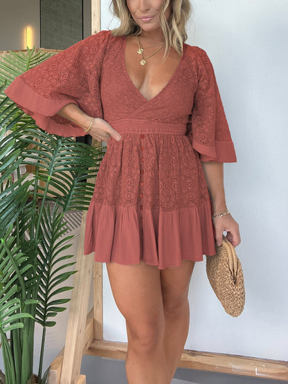 Robe-combishort femme en dentelle crochet avec short intégré
