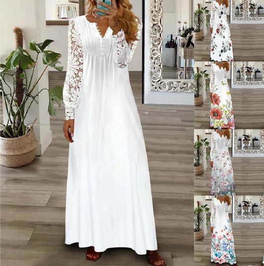 Women's Lace Maxi Dress Long Sleeve Boho Spring Summer Casual Dress - Seldom Seen Styles