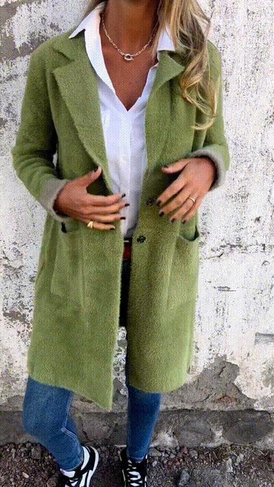 Manteau long à revers en fausse fourrure pour femme