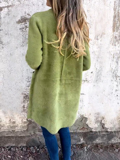 Manteau long à revers en fausse fourrure pour femme