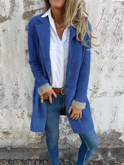 Manteau long à revers en fausse fourrure pour femme