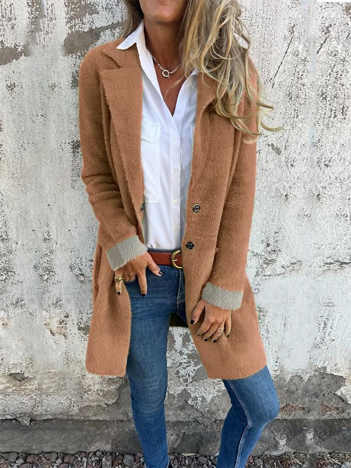 Women's Lapel Long Sleeve Fur Long Coat - Seldom Seen Styles