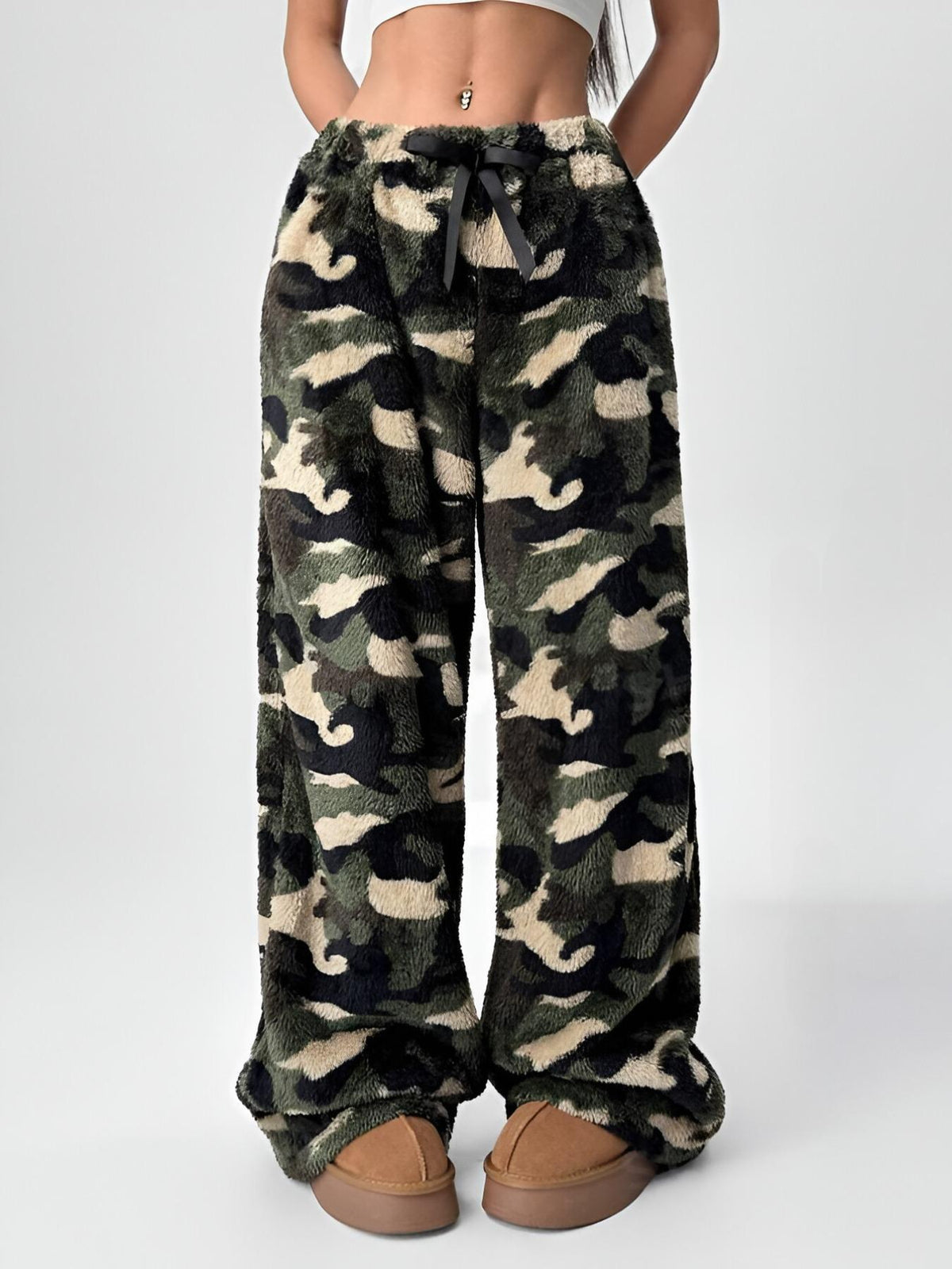 Women's Leopard Print Bow Decor Wide Leg Pants, Casual Comfy Trousers for Daily Wear, Ladies Bottoms for Fall & Winter - Seldom Seen Styles