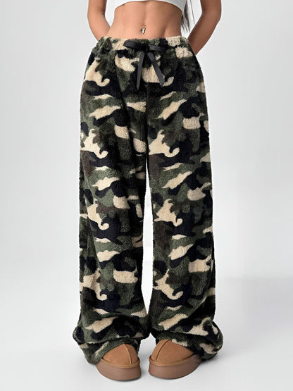 Women's Leopard Print Bow Decor Wide Leg Pants, Casual Comfy Trousers for Daily Wear, Ladies Bottoms for Fall & Winter