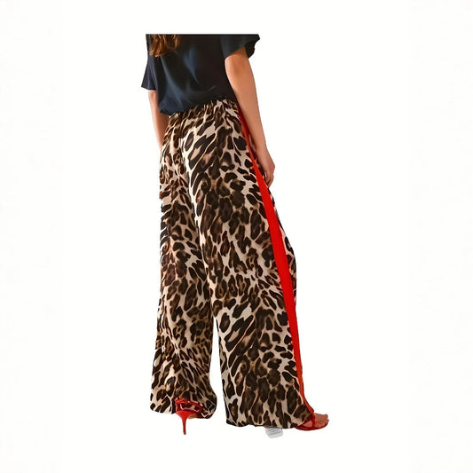 Women's Leopard Print Wide Leg Pants High Waisted Palazzo Pants Casual Loose Fit Statement Trousers - Seldom Seen Styles