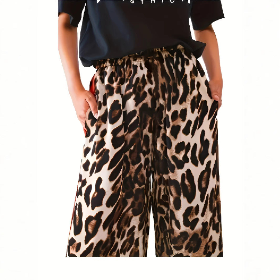 Women's Leopard Print Wide Leg Pants High Waisted Palazzo Pants Casual Loose Fit Statement Trousers - Seldom Seen Styles