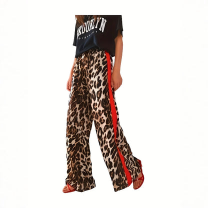 Women's Leopard Print Wide Leg Pants High Waisted Palazzo Pants Casual Loose Fit Statement Trousers