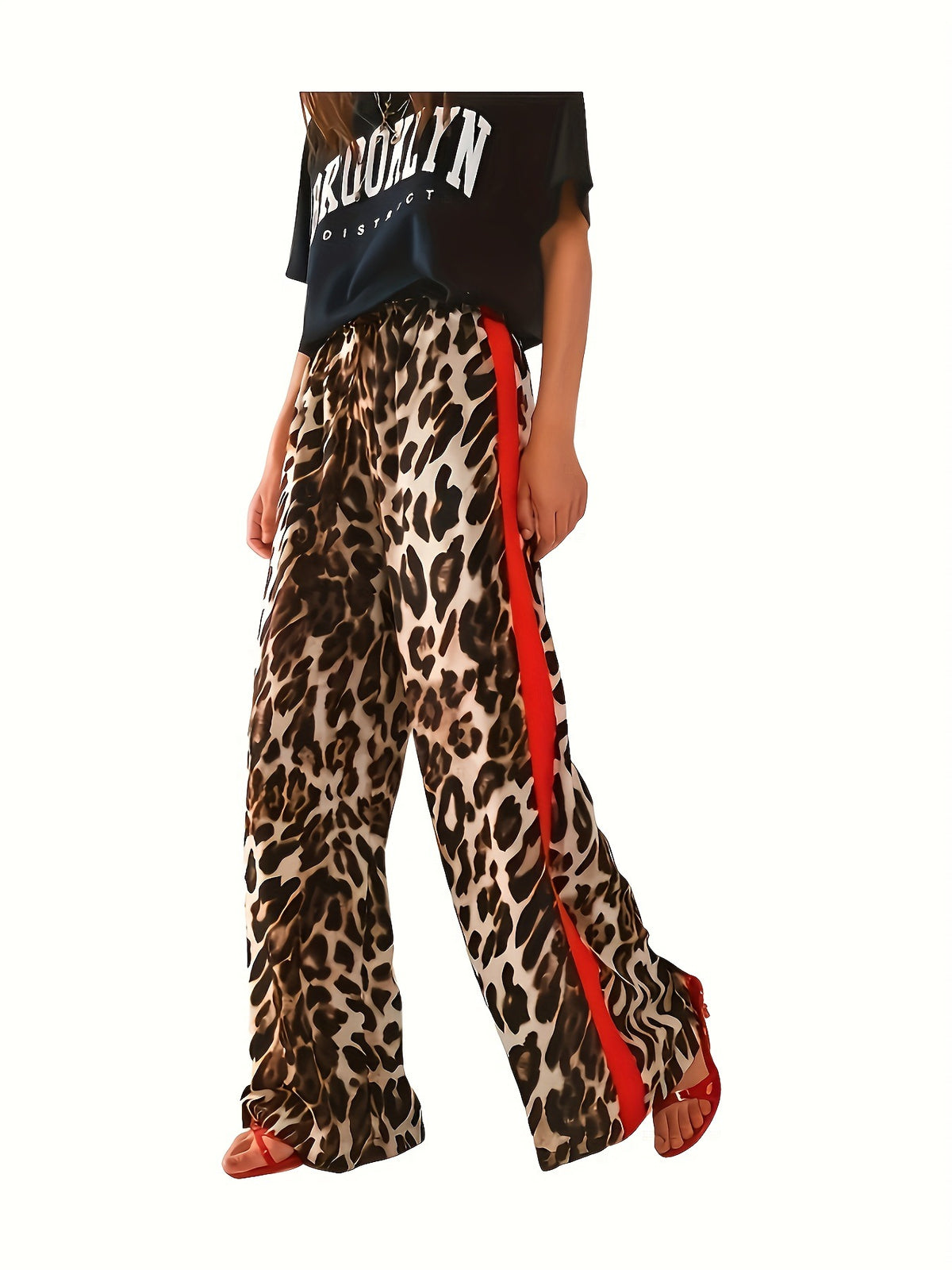 Women's Leopard Print Wide Leg Pants High Waisted Palazzo Pants Casual Loose Fit Statement Trousers - Seldom Seen Styles