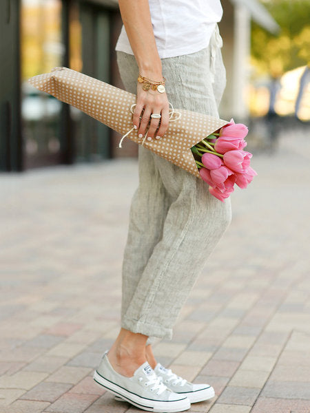 Women's Linen Blend Drawstring Relaxed Fit Wide Leg Pant - Seldom Seen Styles