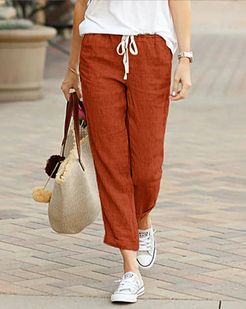 Women's Linen Blend Drawstring Relaxed Fit Wide Leg Pant - Seldom Seen Styles