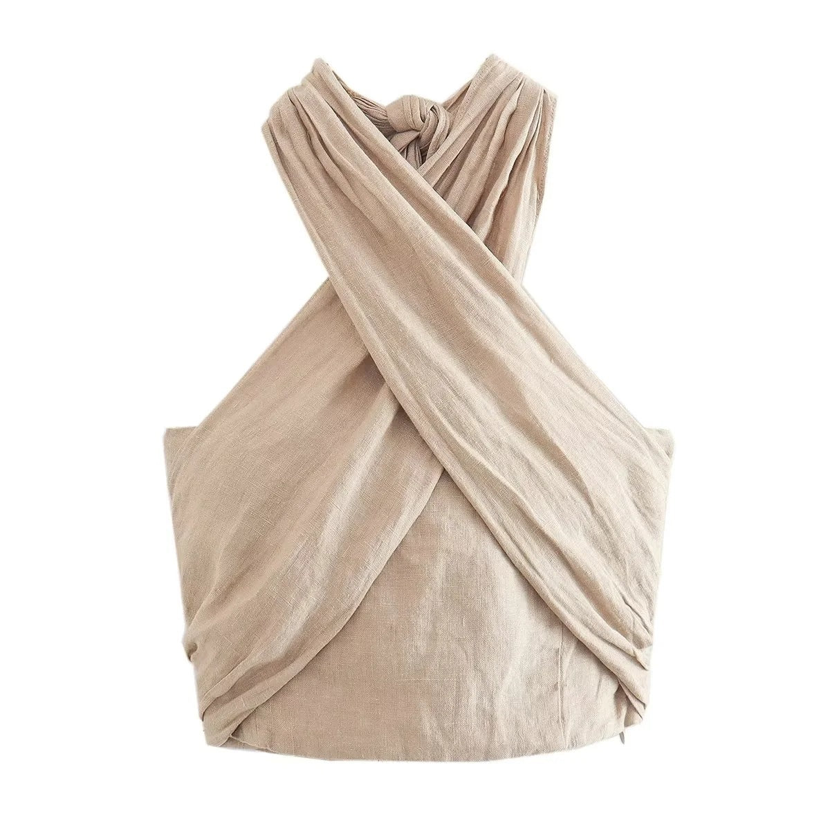 Women's Linen Blend Halter Crop Top and Wide Leg Pants Set Elegant Summer Two Piece Outfit - Seldom Seen Styles