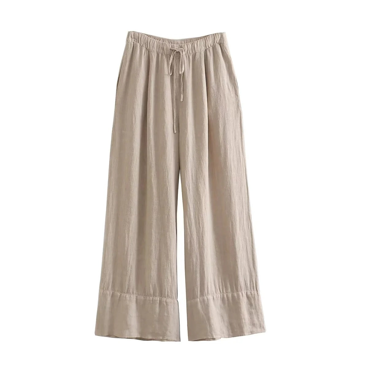 Women's Linen Blend Halter Crop Top and Wide Leg Pants Set Elegant Summer Two Piece Outfit - Seldom Seen Styles