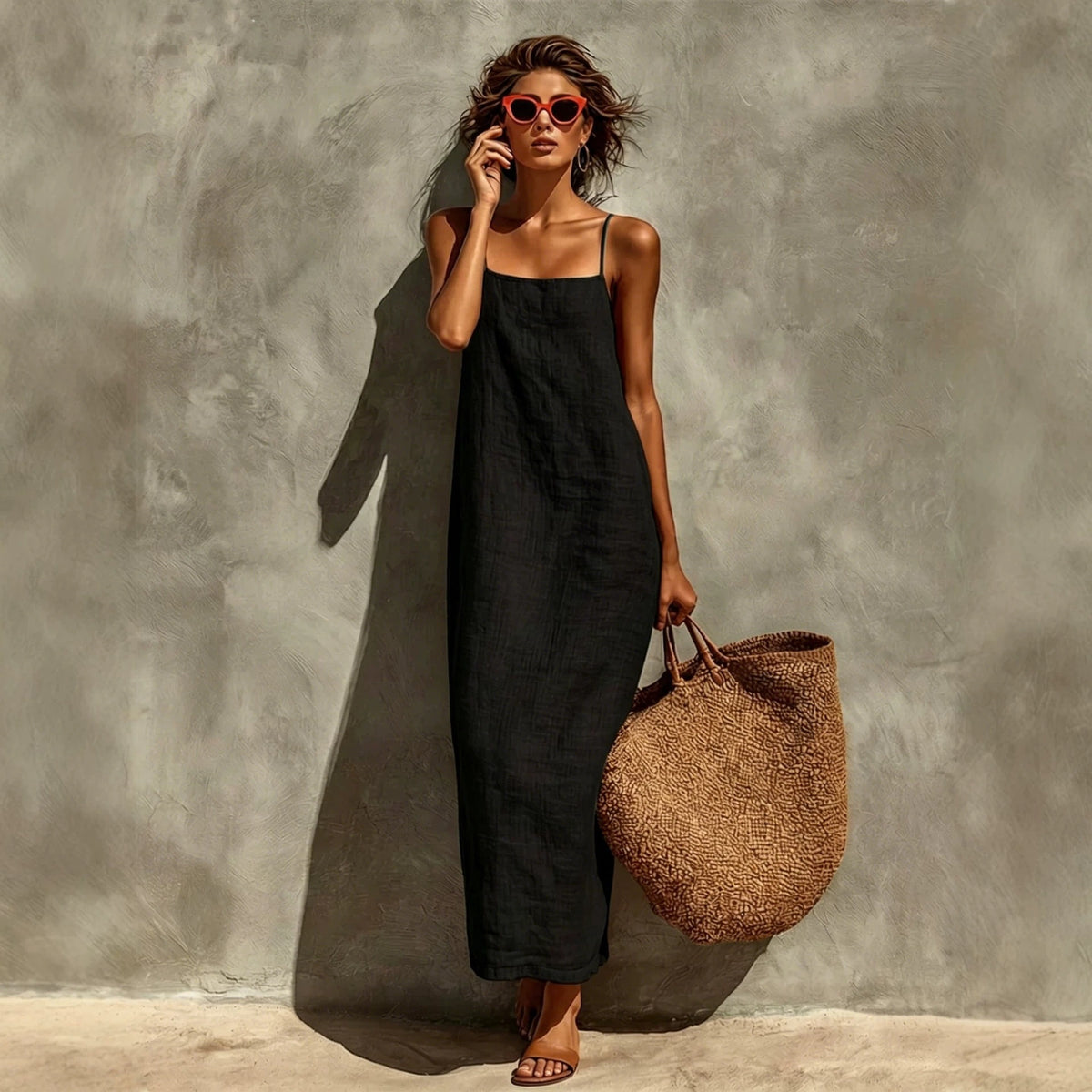 Women's Linen Blend Maxi Dress Sleeveless Spaghetti Strap Summer Beach Dress Casual Vacation Resort Wear Dress - Seldom Seen Styles