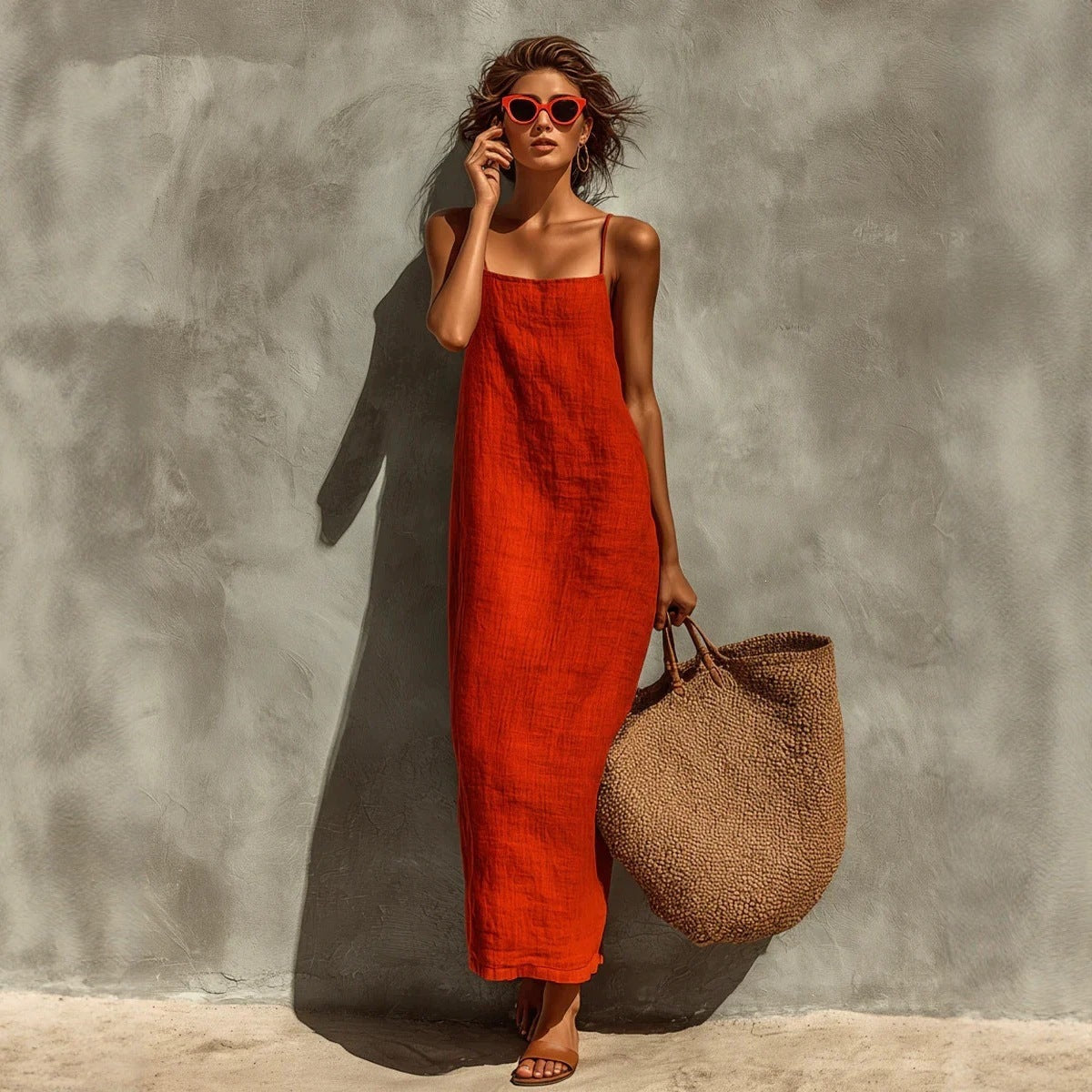 Women's Linen Blend Maxi Dress Sleeveless Spaghetti Strap Summer Beach Dress Casual Vacation Resort Wear Dress - Seldom Seen Styles