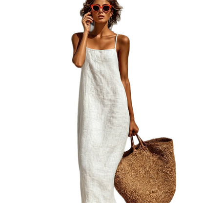 Women's Linen Blend Maxi Dress Sleeveless Spaghetti Strap Summer Beach Dress Casual Vacation Resort Wear Dress