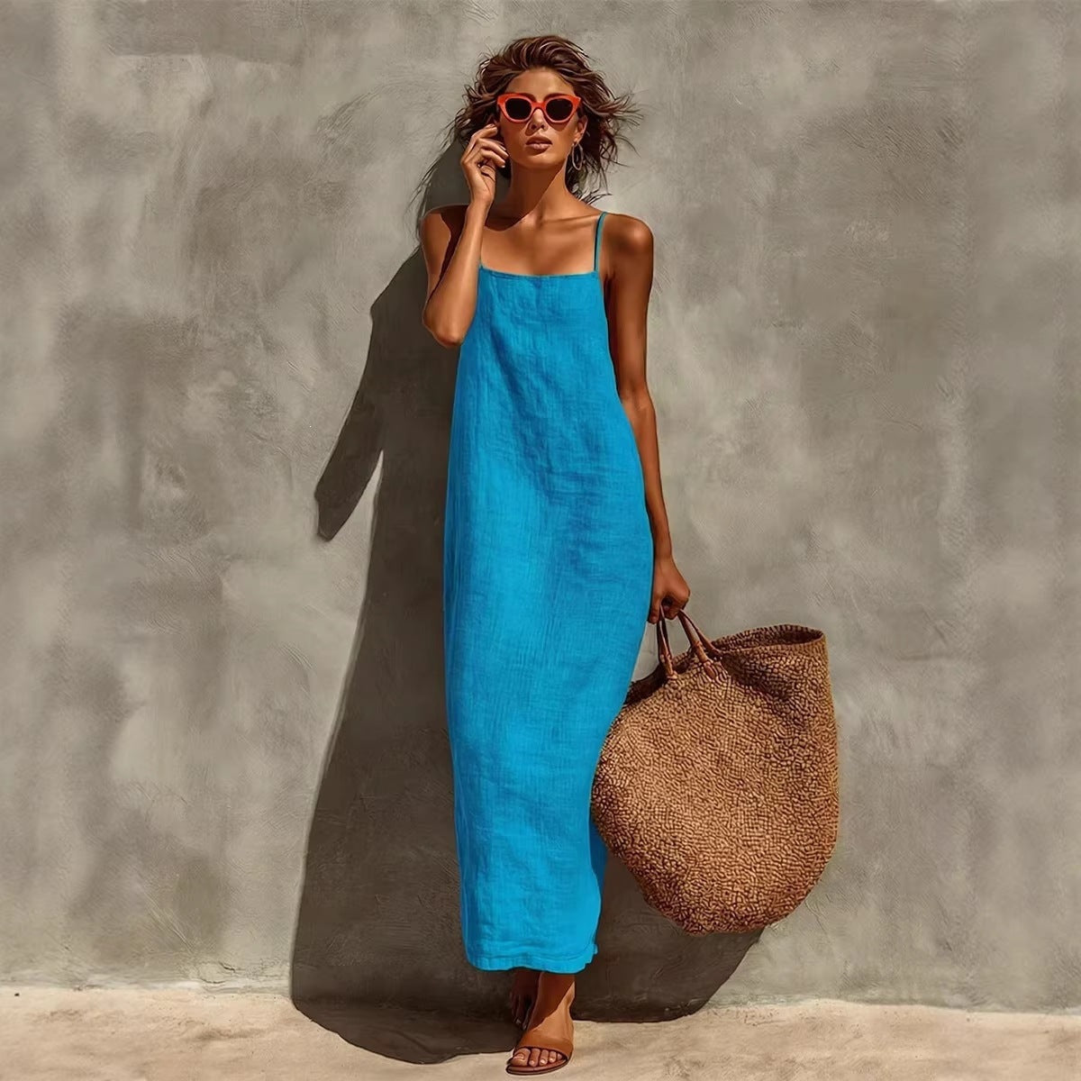 Women's Linen Blend Maxi Dress Sleeveless Spaghetti Strap Summer Beach Dress Casual Vacation Resort Wear Dress - Seldom Seen Styles