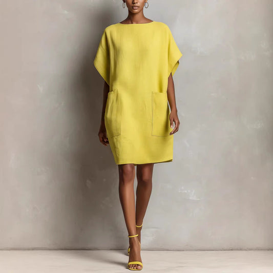 Women's Linen Blend Shift Dress Loose Fit Midi Dress with Pockets Casual Summer Vacation Outfit - Seldom Seen Styles