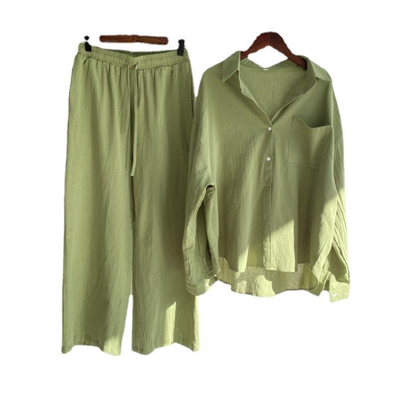 Women's Linen Blend Two Piece Set Oversized Button Down Shirt and Wide Leg Pants Relaxed Casual Matching Outfit - Seldom Seen Styles