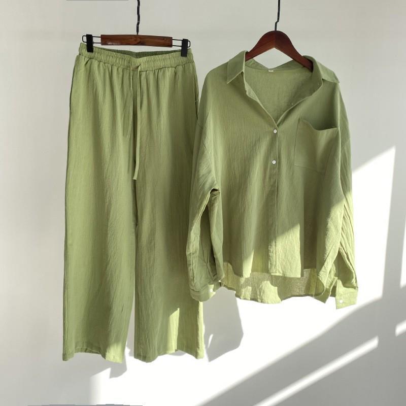 Women's Linen Blend Two Piece Set Oversized Button Down Shirt and Wide Leg Pants Relaxed Casual Matching Outfit - Seldom Seen Styles