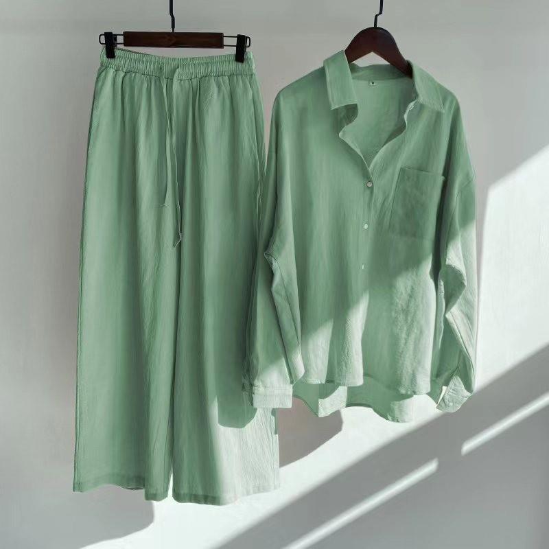 Women's Linen Blend Two Piece Set Oversized Button Down Shirt and Wide Leg Pants Relaxed Casual Matching Outfit - Seldom Seen Styles