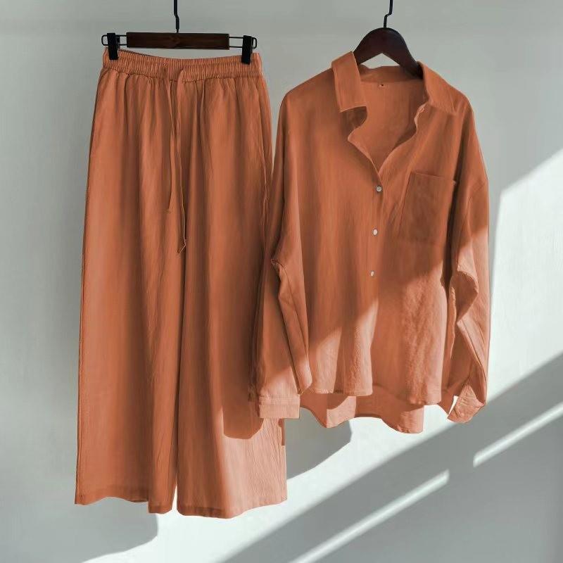 Women's Linen Blend Two Piece Set Oversized Button Down Shirt and Wide Leg Pants Relaxed Casual Matching Outfit - Seldom Seen Styles
