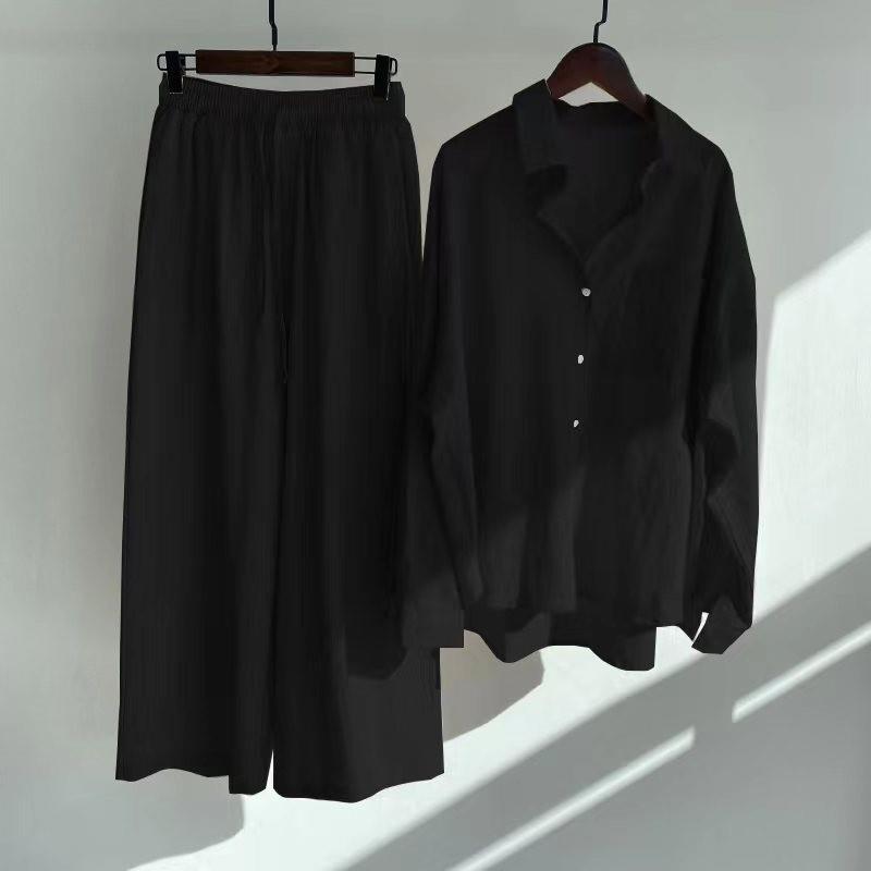 Women's Linen Blend Two Piece Set Oversized Button Down Shirt and Wide Leg Pants Relaxed Casual Matching Outfit - Seldom Seen Styles