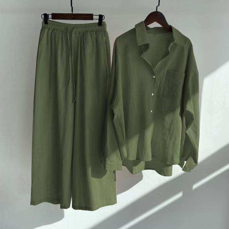 Women's Linen Blend Two Piece Set Oversized Button Down Shirt and Wide Leg Pants Relaxed Casual Matching Outfit - Seldom Seen Styles