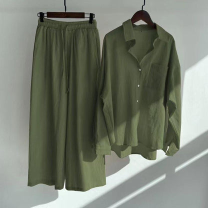 Women's Linen Blend Two Piece Set Oversized Button Down Shirt and Wide Leg Pants Relaxed Casual Matching Outfit