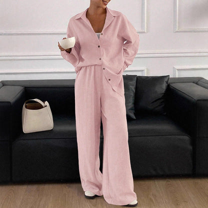 Women's Linen Blend Two Piece Set Oversized Button Down Shirt and Wide Leg Pants Relaxed Matching Outfit