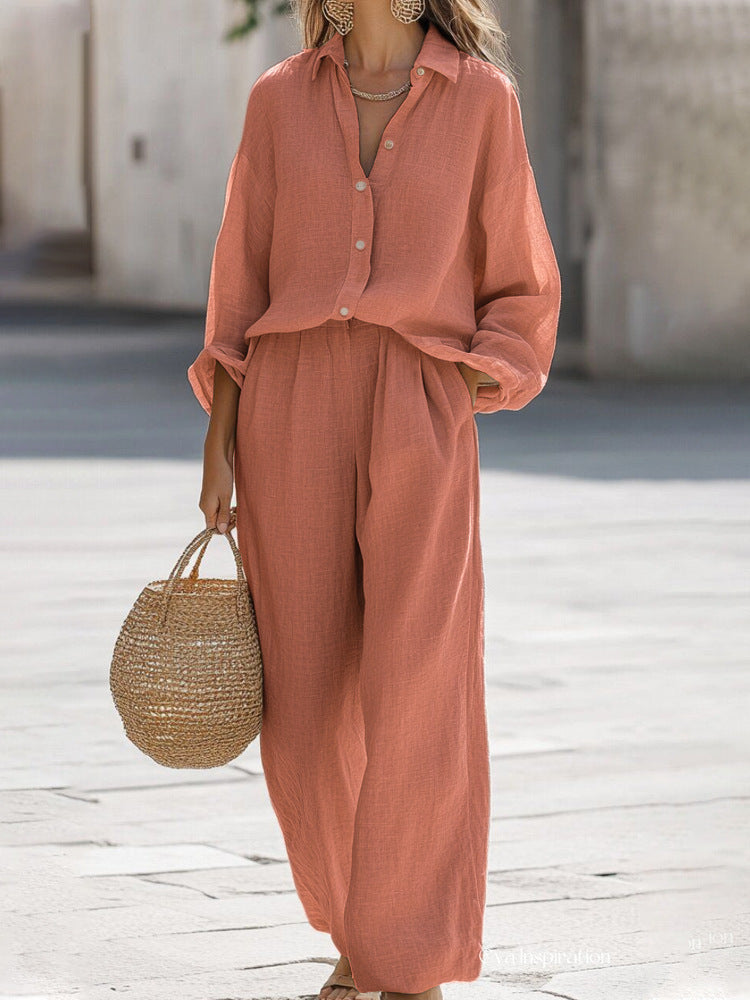 Women's Linen Blouse Pant Set - Seldom Seen Styles