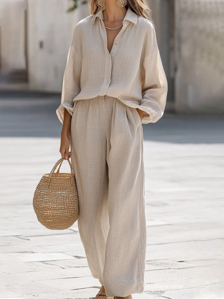 Women's Linen Blouse Pant Set - Seldom Seen Styles