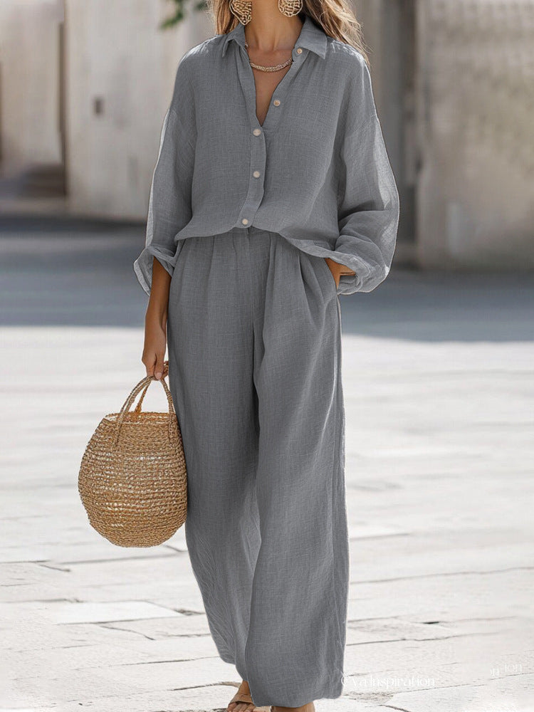 Women's Linen Blouse Pant Set - Seldom Seen Styles
