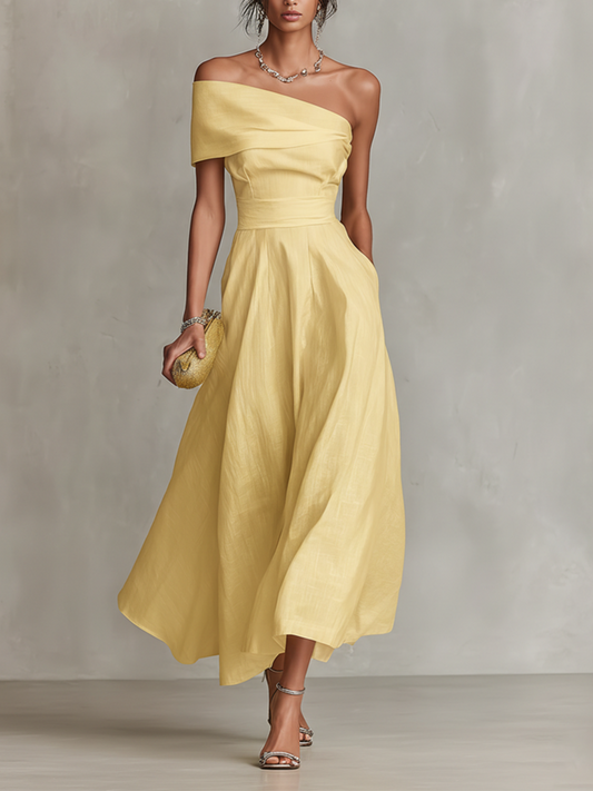 Women's Linen One-Shoulder Maxi Dress - Seldom Seen Styles