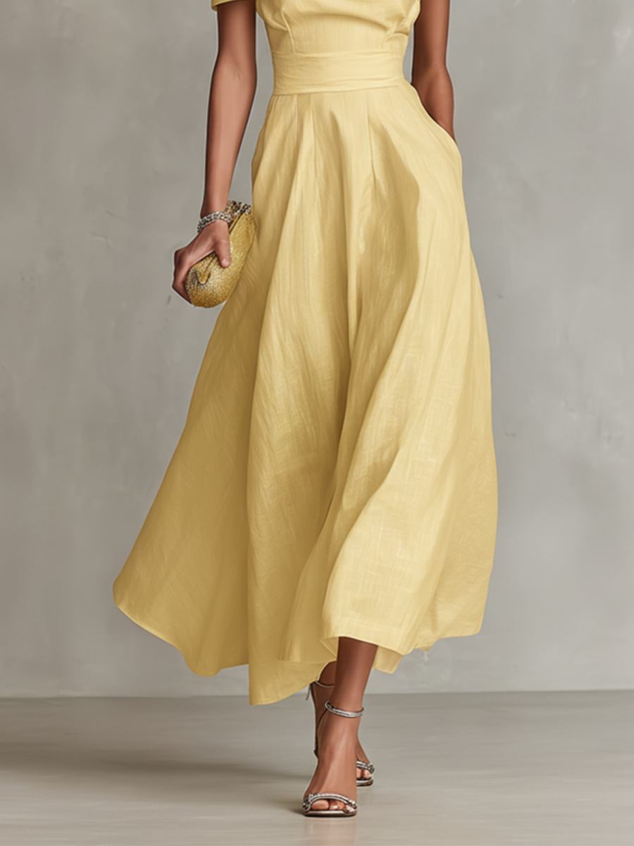 Women's Linen One-Shoulder Maxi Dress - Seldom Seen Styles
