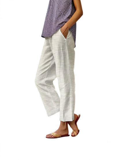 Pantalon en lin pour femme, rayures latérales, taille élastique, coupe droite, idéal pour les vacances d'été à la plage