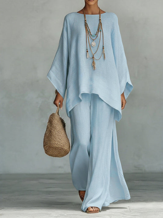 Women's Linen Two Piece Set Loose Top and Wide Leg Pants Casual Summer Outfit - Seldom Seen Styles
