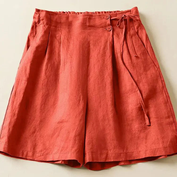 Women's Linen Wide Leg Shorts Tie Waist Ruffle Elastic Casual Summer Beach Pants - Seldom Seen Styles