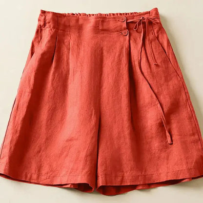Women's Linen Wide Leg Shorts Tie Waist Ruffle Elastic Casual Summer Beach Pants