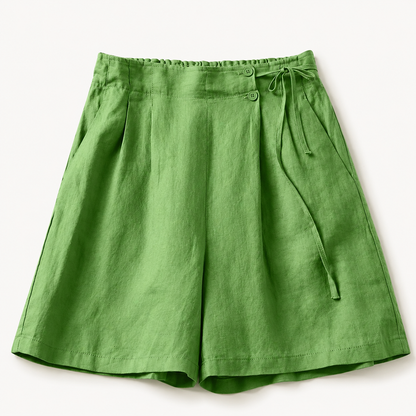 Women's Linen Wide Leg Shorts Tie Waist Ruffle Elastic Casual Summer Beach Pants