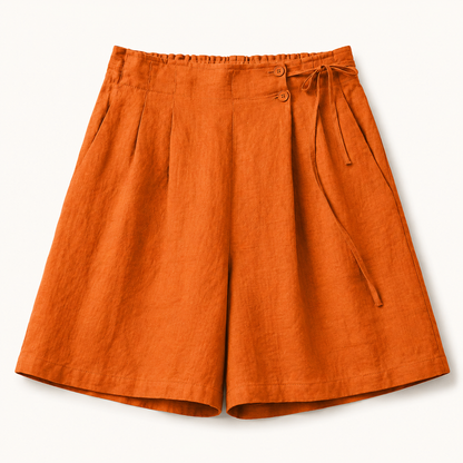 Women's Linen Wide Leg Shorts Tie Waist Ruffle Elastic Casual Summer Beach Pants