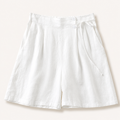 Women's Linen Wide Leg Shorts Tie Waist Ruffle Elastic Casual Summer Beach Pants