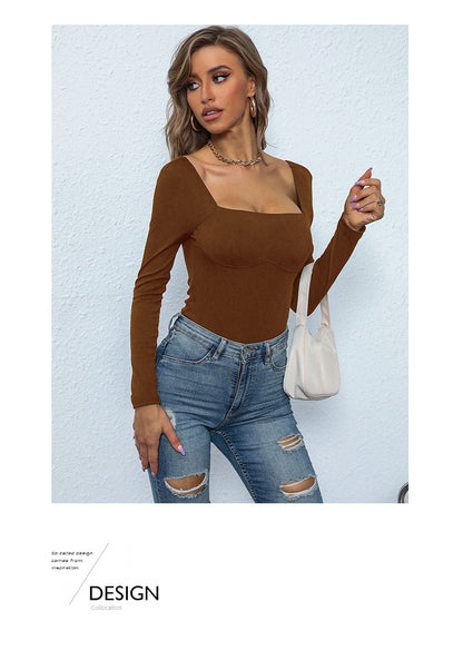 Women's Long Sleeve Bodysuit Shapewear Top Square Neck Bodysuit Halloween One Piece Basic Backless - Seldom Seen Styles