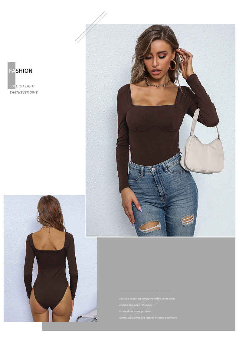 Women's Long Sleeve Bodysuit Shapewear Top Square Neck Bodysuit Halloween One Piece Basic Backless - Seldom Seen Styles