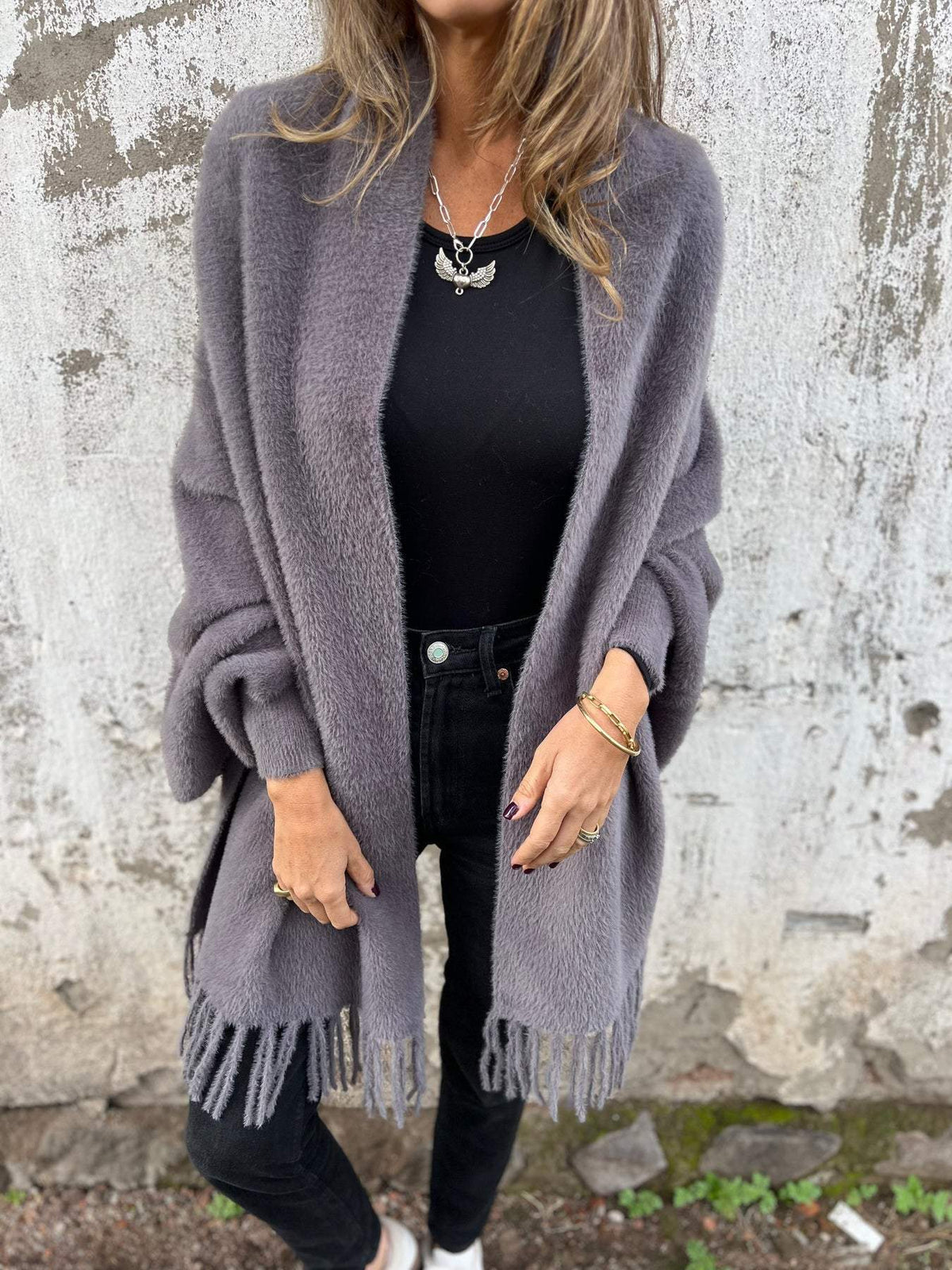 Women's Long Sleeve Casual Tassel Shawl Coat - Seldom Seen Styles