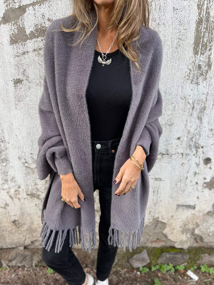 Manteau décontracté à pampilles et manches longues pour femme