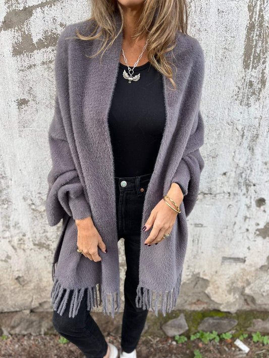 Women's Long Sleeve Casual Tassel Shawl Coat - Seldom Seen Styles