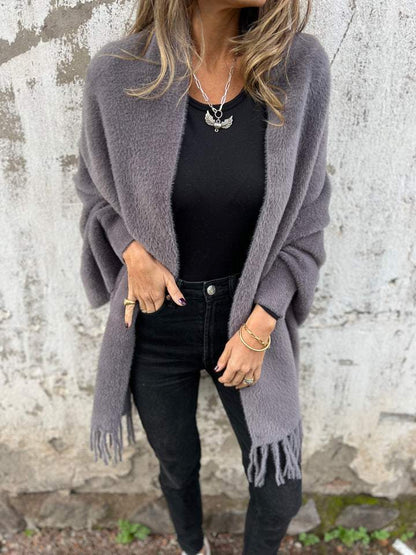 Manteau décontracté à pampilles et manches longues pour femme
