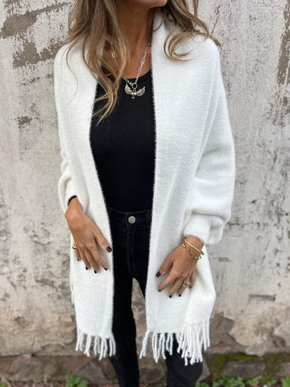 Manteau décontracté à pampilles et manches longues pour femme